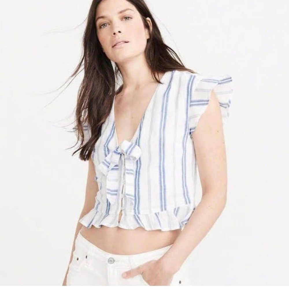 Abercrombie and Fitch white/blue striped crop top size XL see all pics for cond.